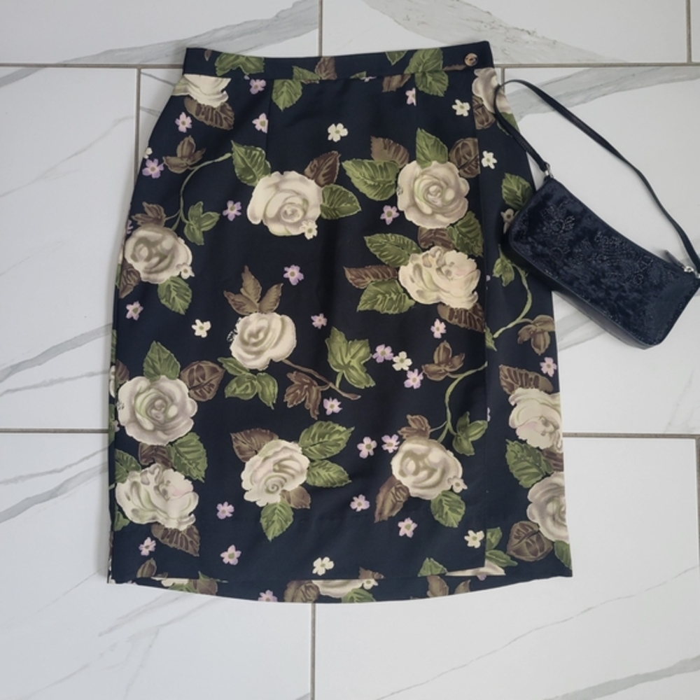 VIntage 90s Cottagecore Black Cream Knee-Length Skirt‎ 1XL